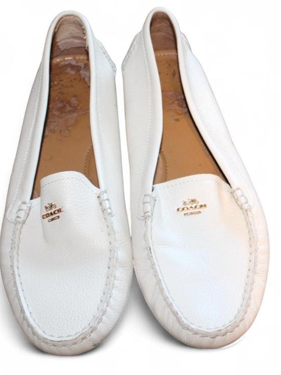 Coach Shoes - Coach White Pebbled Leather Driving Loafers